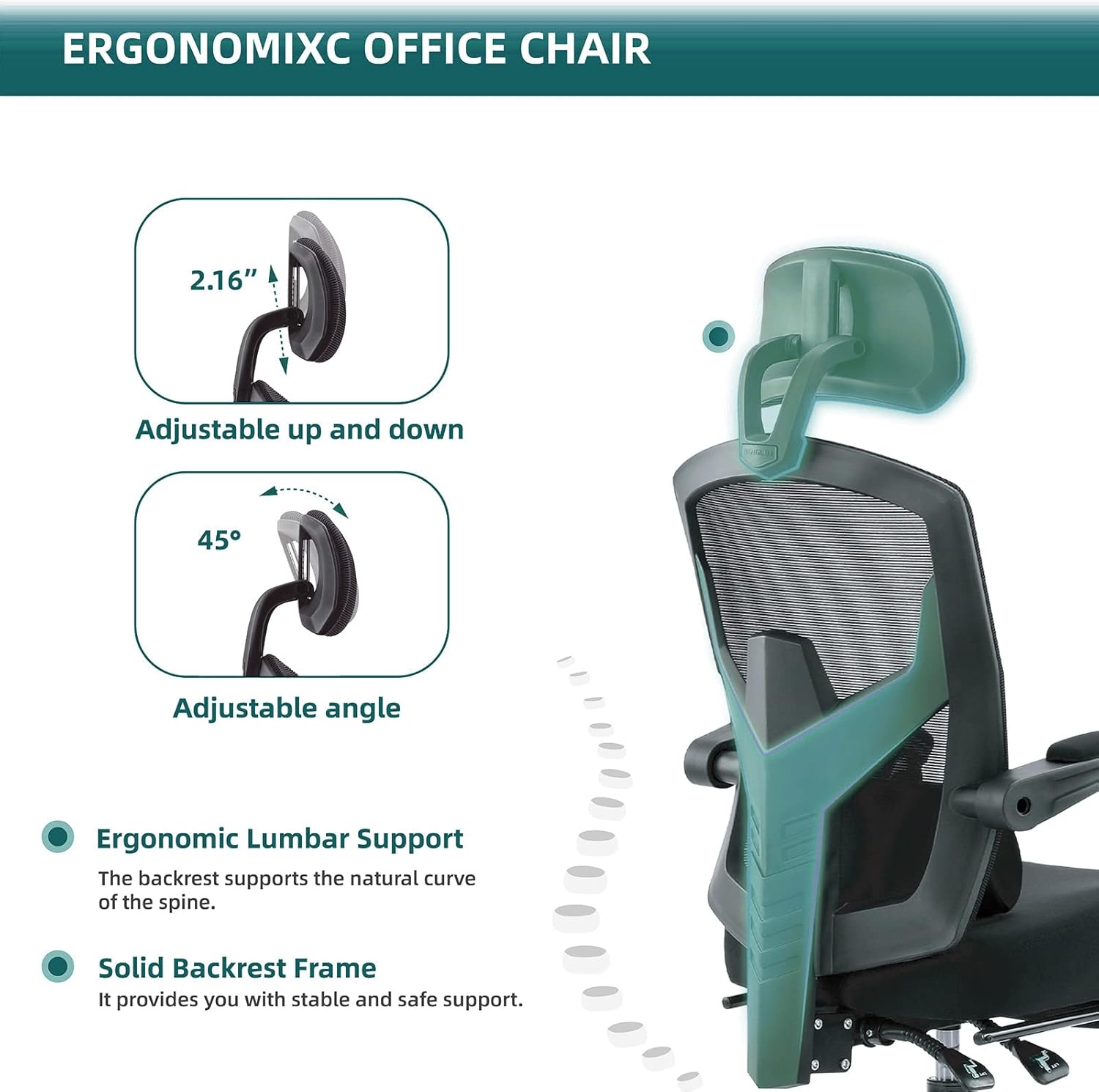DUMOS Home Office Desk Chair with Footrest, High-Back Mesh Rolling Swivel Reclining Chairs with Wheels, Comfortable Headrest, Lumbar Support, Comfy Arms for Home, Office, Gaming, Student, Inky