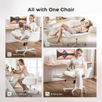 amseatec Criss Cross Chair with Armrests & Wheels, PU Leather Vanity Chair, Comfortable Adjustable Swivel Computer Office Desk Chairs for Home, Make Up, Bed Room (White)