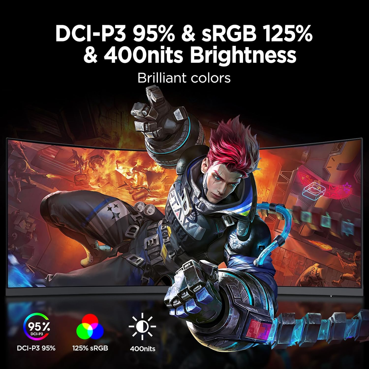 KOORUI 34-inch Ultrawide Curved WQHD 3440×1440 Gaming Monitor  165Hz 144Hz Curved 1000R- PIP/PBP  1ms(MPRT) with DisplayHDR 400  FreeSync Premium  75 * 75mm VESA  HDMI/DisplayPort  34E6UC