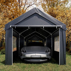 EROMMY Carport, 10x20 Ft Heavy Duty Carport with Roll-up Windows，Portable Garage with Removable Sidewalls, Car Canopy with All-Season Tarp and Sandbags for Truck, Tractor, Boat, Grey