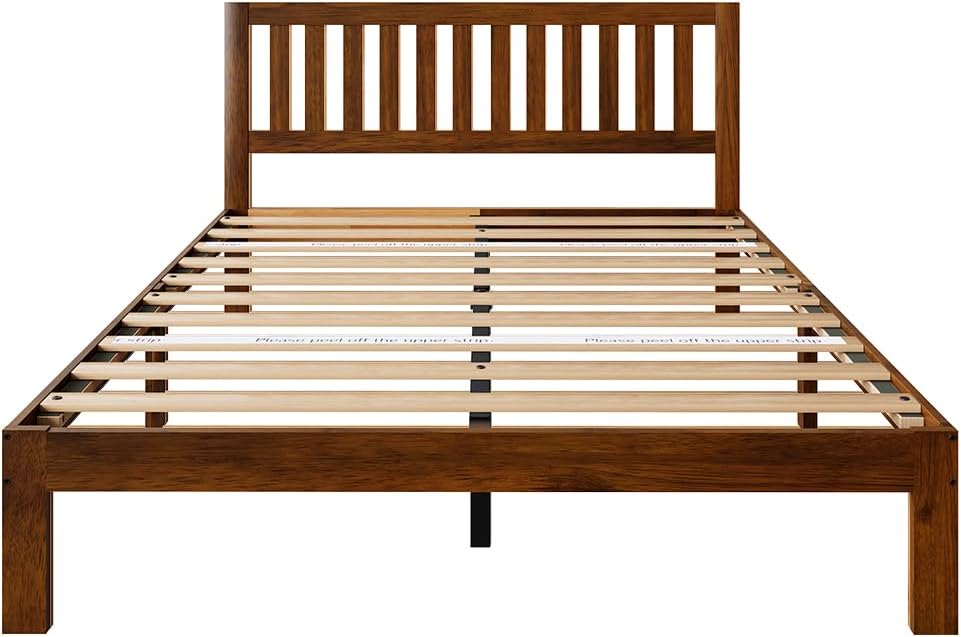 Novilla 12 Inch Full Size Bed Frame Solid Wooden Full Bed Frames with Headboard Wooden Classic Bed Frame Foundation, No Box Spring Needed, Easy Assembly, Walnut