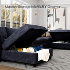 159" Oversized Cloud Couch Sectional with Storage, Extra Wide Deep Modular Sectional Sofa for Living Room with Adjustable Arms, High Back, U Shaped, 6 Seater, Dark Grey Chenille | Extra Large Seat, Thick Plush Cushion, FSC Certified Fabric