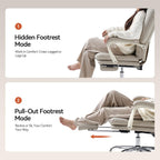 EMIAH Ergonomic Office Chair with Foot Rest Criss Cross Chair with Wheels Reclining Executive Office Chair Mid Back PU Leather Swivel Computer Chairs Lumbar Support for Home Office (Beige)