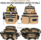 FUERI Electrician's Heavy Duty 26 Pocket Leather-Nylon Tool Belt & Bag Combo for Men, Comfort Back Support Padded Belt, 2 Large Storage Capacity Pouches, Best for Framers, Carpenter, Roofing