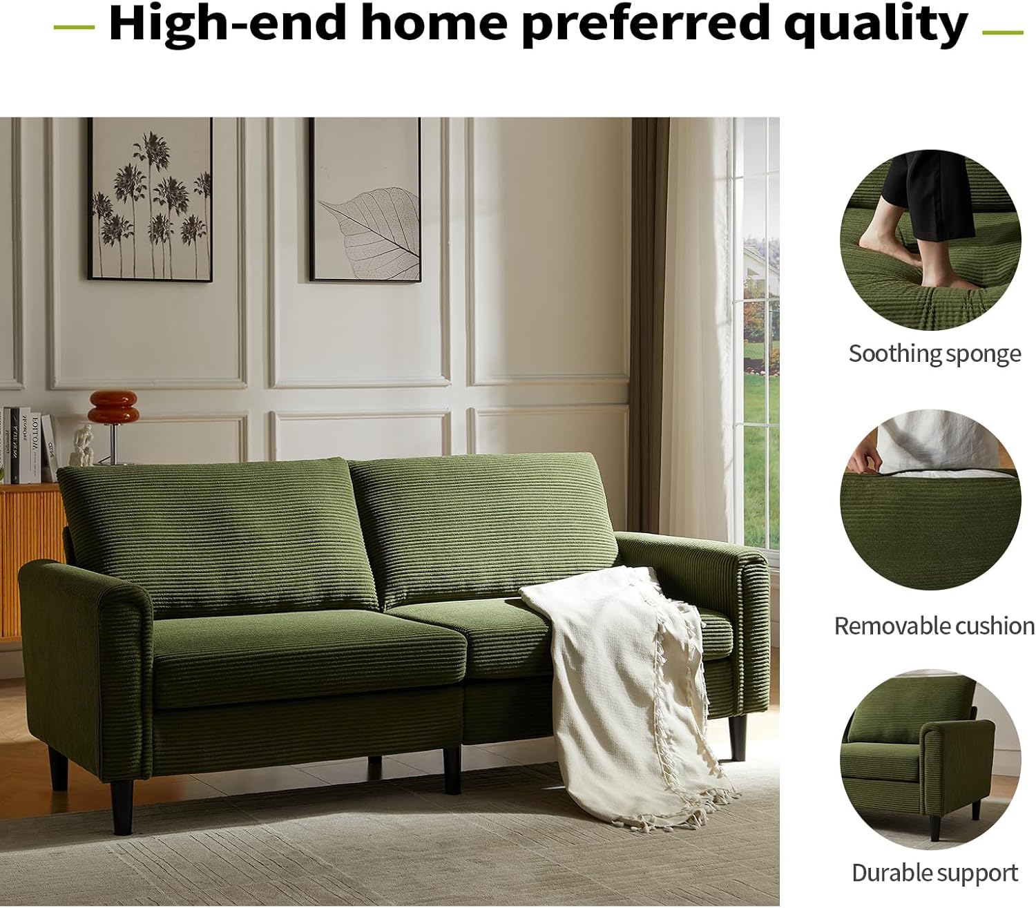 Brelice 80" Loveseat Sofa, Corduroy Couch for Living Room, 24.4" Extra Deep Seats, Mid Century Modern Oversized Love Seat for Bedroom, Office, Apartment and Small Space