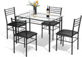Tangkula Dining Table Set, 5 Pieces Dining Set with Tempered Glass Top Table and 4 Chairs, Kitchen Dining Room Furniture, Black