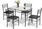 Tangkula Dining Table Set, 5 Pieces Dining Set with Tempered Glass Top Table and 4 Chairs, Kitchen Dining Room Furniture, Black