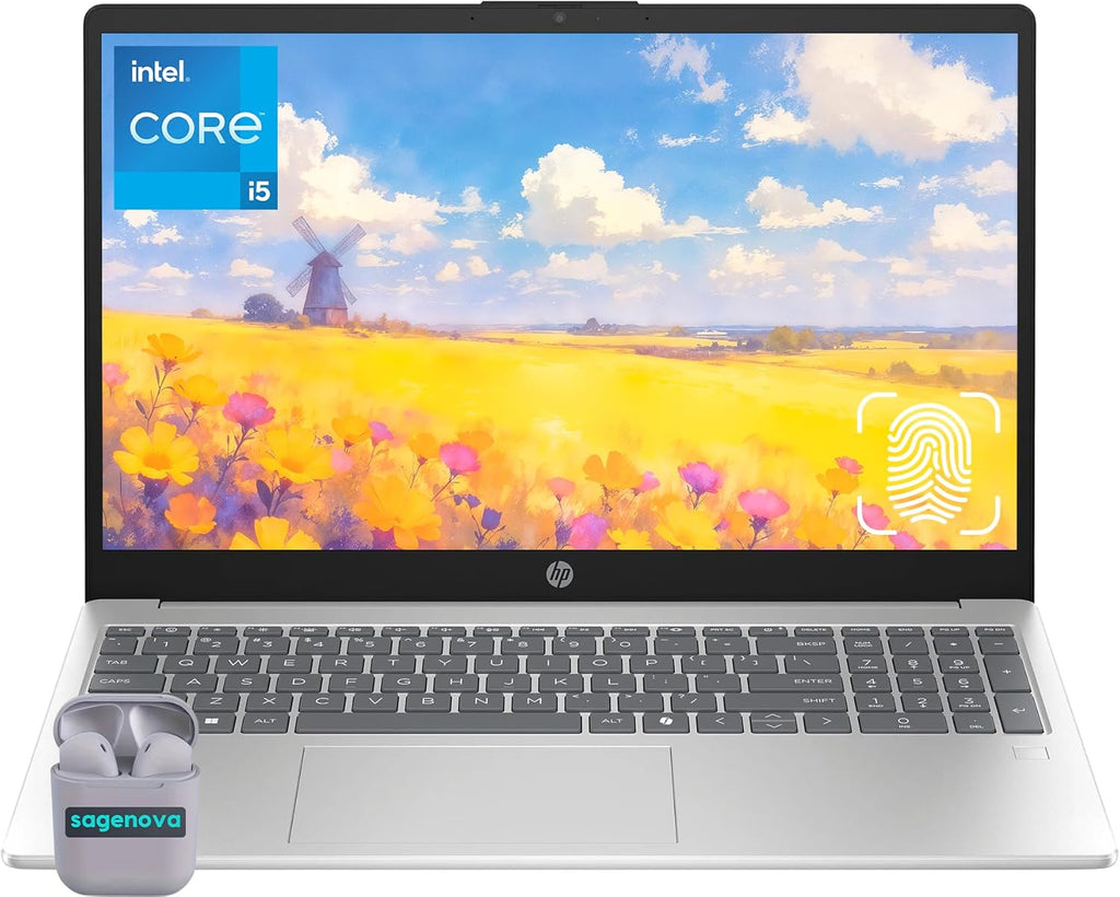 HP 15.6" Business Laptop Computer  12GB RAM 512GB SSD  10-Core Intel Core i5  Windows 11 with Copilot AI  Fingerprint Reader  Backlit Keyboard  SageNova Earphones