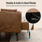 85” Futon Sofa Bed, Sleeper Sofa, Small Couch with Storage Adjustable Armrests Pillows, Faux Leather Loveseat, Mid Century Modern Couches for Living Room, Bedroom, Apartment, Brown