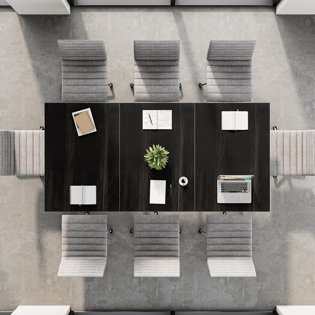 LITTLE TREE 70.86-Inch Conference Table for 8, Black Conference Room Table with Metal Base, Modern 5.9 ft Rectangular Table for Boardroom, Meeting, Conference Room