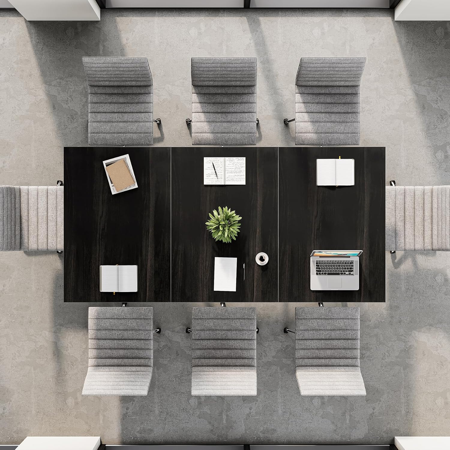 LITTLE TREE 70.86-Inch Conference Table for 8, Black Conference Room Table with Metal Base, Modern 5.9 ft Rectangular Table for Boardroom, Meeting, Conference Room