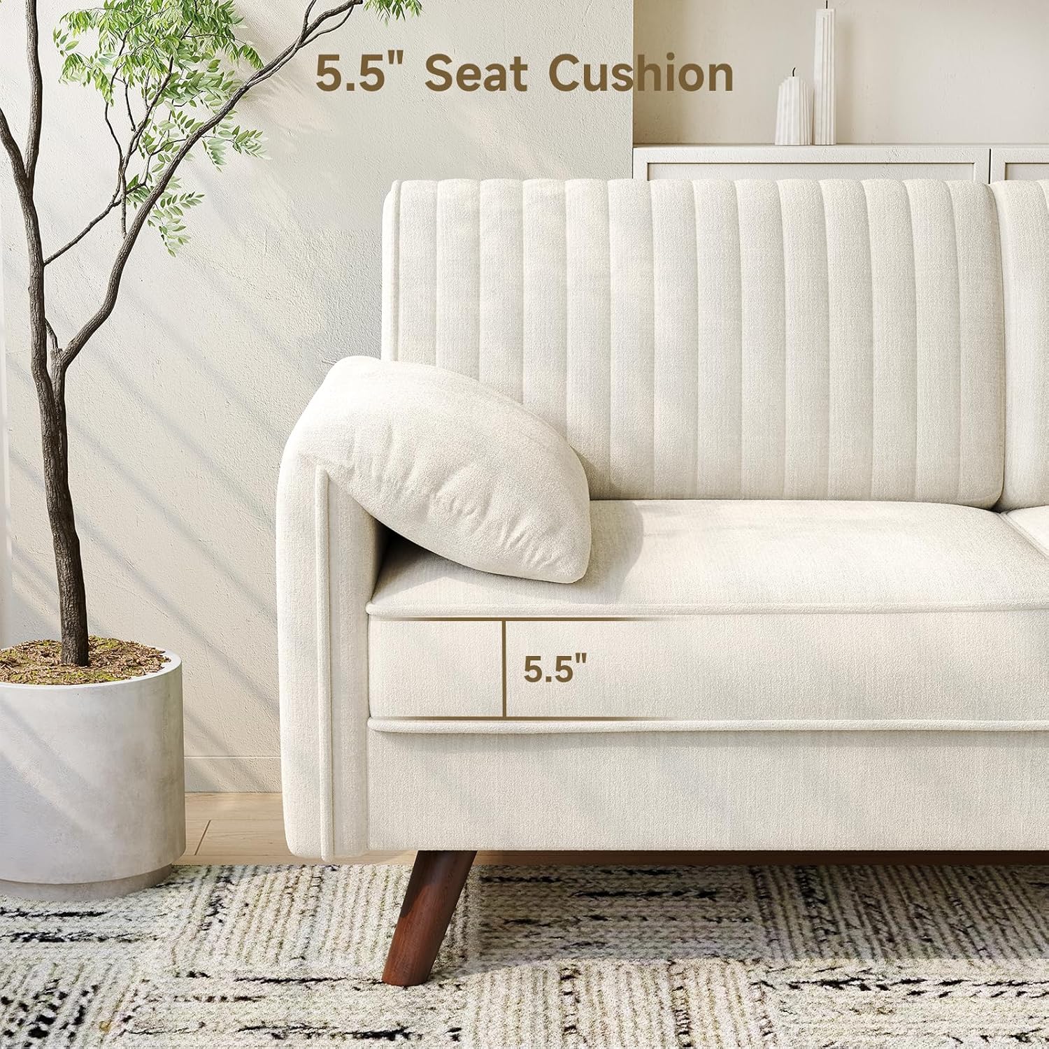 ONBRILL 64.5" Loveseat Sofa, Chenille Loveseat Couch for Living Room, 23.2" Deep Seat Love Seat with Padded Arms, Comfy Modern Small Couches for Bedroom, Small Spaces, Dorms, Office, Beige