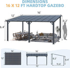 AECOJOY 16' x 12' Gazebo Outdoor Pergola for Patio  12x16 Large Wall-Mounted Hard Top Lean to Metal Gazebo Shelter Pergolas and Gazebos Clearance with Patio Roof  Heavy Duty Awnings for Decks