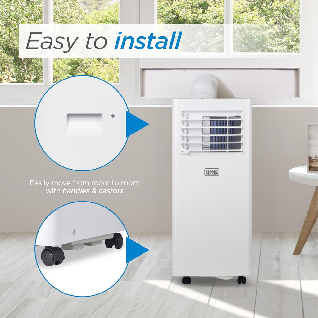 BLACK+DECKER Portable Air Conditioner, 8,500 BTU for Rooms Up To 350 Sq. Ft., Portable AC with Full Function Remote Control & Window Kit, BPACT05SM, White