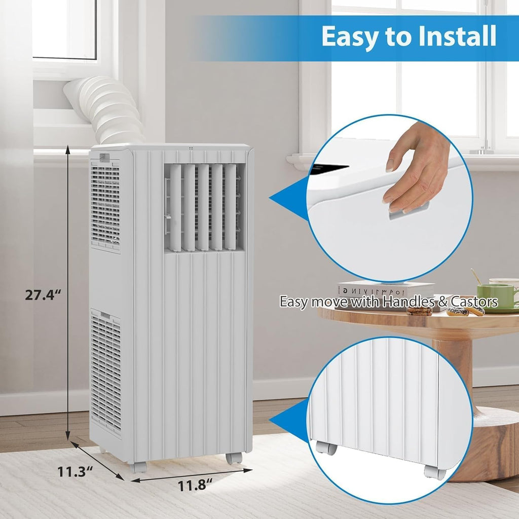 Portable Air Conditioner 8000 BTU, 3-in-1 Cooling, Dehumidifier & Fan, Quiet Sleep Mode Less Than 50dB, Self-Evaporating, Windowless AC for Rooms Up to 350 Sq. Ft., Remote & Window Kit Included
