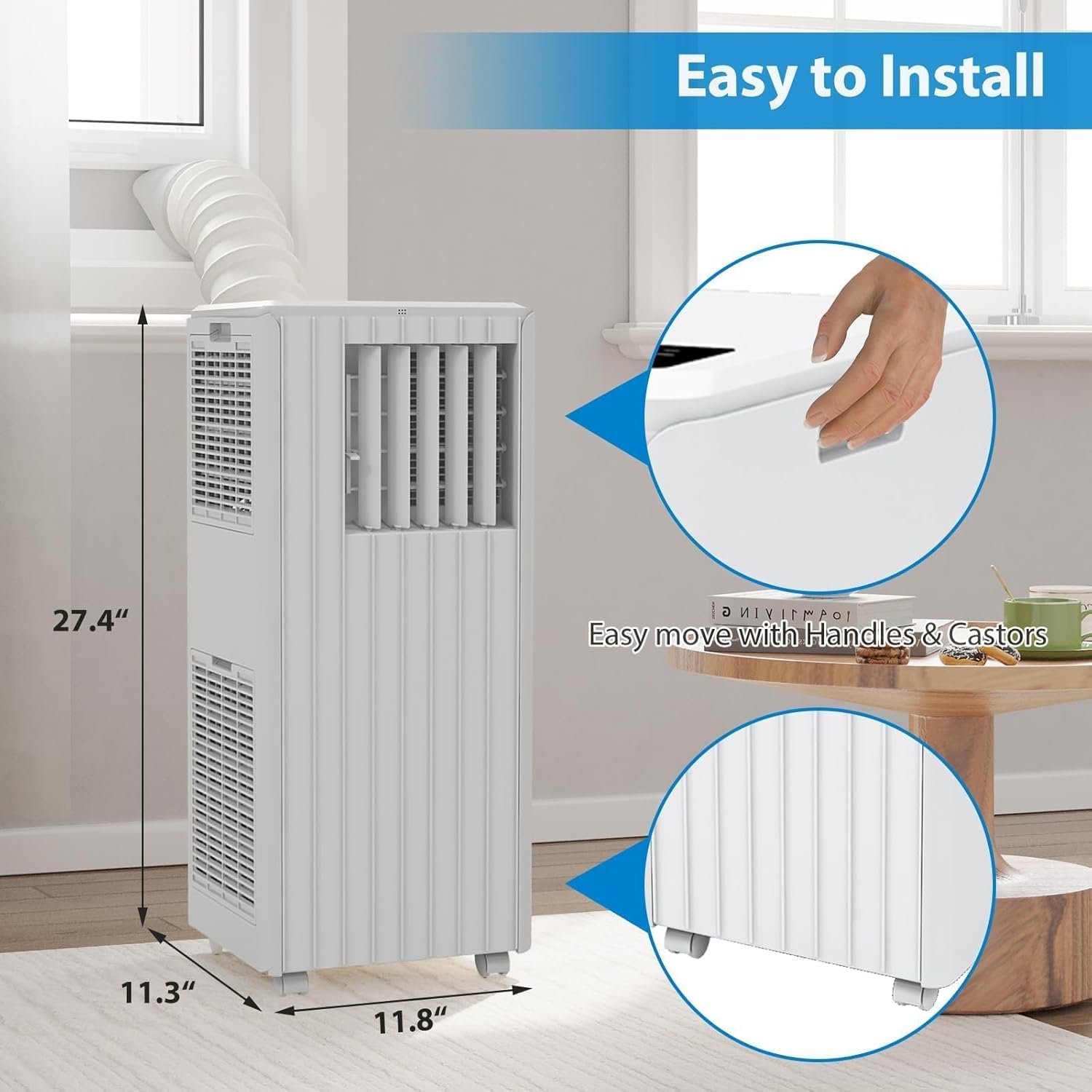 Portable Air Conditioner 8000 BTU, 3-in-1 Cooling, Dehumidifier & Fan, Quiet Sleep Mode Less Than 50dB, Self-Evaporating, Windowless AC for Rooms Up to 350 Sq. Ft., Remote & Window Kit Included