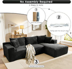 WorthFurni Cloud Modular Sofa Couch with L-Shape Chaise,Modern Sectional with Deep Seat, Upholstered Couches for Living Room Bedroom,No Assembly Required, Plush Corduroy Fabric 110.4"(Black)