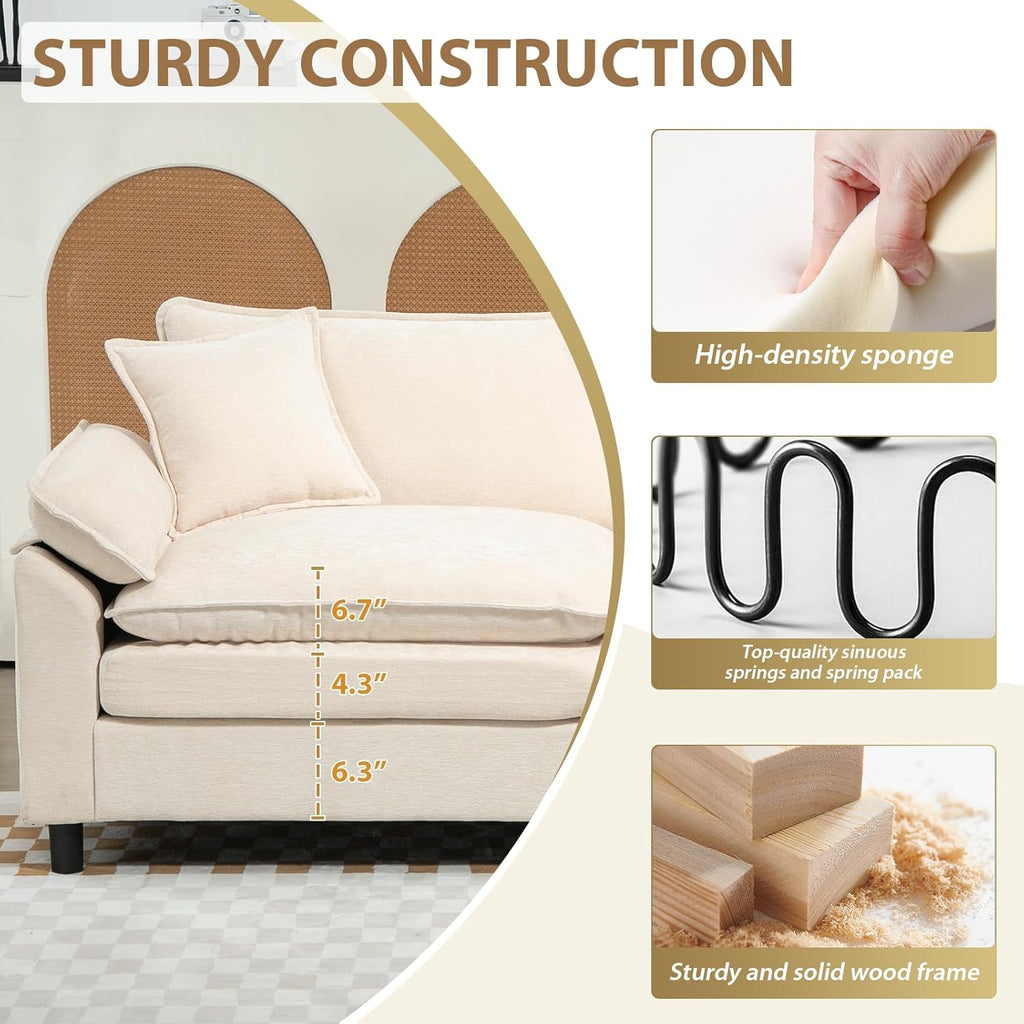 Oversized Modular Sectional Sofa, 80 Inch L Shaped Cloud Couch Set, 2-Seat Comfy Convertible Sofa with 1 Movable Ottoman, DIY Combination Sleeper Couch for Living Room(Chenille, Beige)