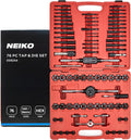 NEIKO Tap and Die Set, 76 Piece, Metric and Standard, Rethreading, Cutting, Repairing Threading Tool for External & Internal Thread Tap Set, SAE & MM, Hex Die, UNC, UNF, AND NPT Threads, Complete Kit