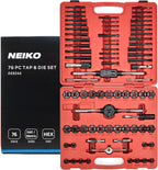 NEIKO Tap and Die Set, 76 Piece, Metric and Standard, Rethreading, Cutting, Repairing Threading Tool for External & Internal Thread Tap Set, SAE & MM, Hex Die, UNC, UNF, AND NPT Threads, Complete Kit