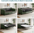 LINSY HOME Pull Out Sofa Bed - Convertible Loveseat Sleeper Sofa, Upgraded Bed Frame Pullout Couch - USB Charging & Cup Holders, Corduroy Sofa Bed for Living Room Small Space, Queen Size (Green)