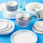 Corelle Dinnerware Set (12pc Set, Ocean Blues)-Dinner Set for 4, Includes 4 x: Plates, Side Plates & Bowls, 3 X More Durable, Half The Space & Weight of Ceramic, up to 80% Recycled Glass (1146815)