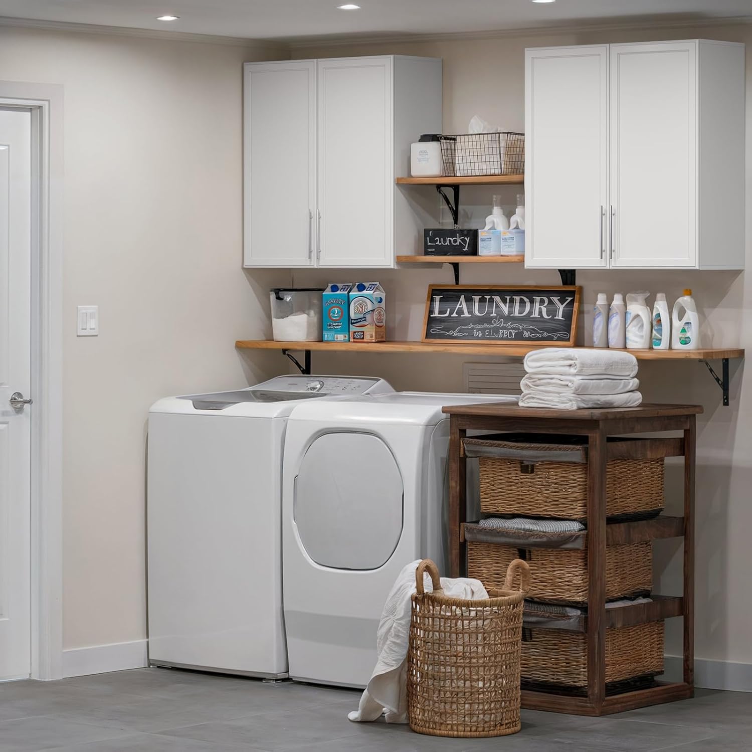 Wall Storage Cabinets - Large Kitchen Laundry Wall Amount Cabinets with Two Shaker Doors and Adjustable Shelf, One of 2pcs,in White