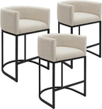 Counter Height Bar Stools Set of 3, 24 Inch Seat Height Barstools for Dining Room, Fabric Upholstered Bar Chair for Kitchen Island, Linen Counter Stools with Metal Legs, Beige
