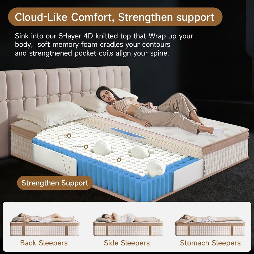 MOOA King Mattress, 12 inch King Size Memory Foam Mattress for Back Neck Pain Relief, Fiberglass Free, Medium Firm Hybrid Mattress in a Box, CertiPUR-US Certified