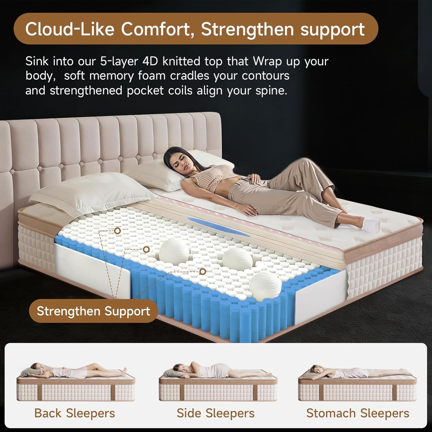 MOOA King Mattress, 12 inch King Size Memory Foam Mattress for Back Neck Pain Relief, Fiberglass Free, Medium Firm Hybrid Mattress in a Box, CertiPUR-US Certified