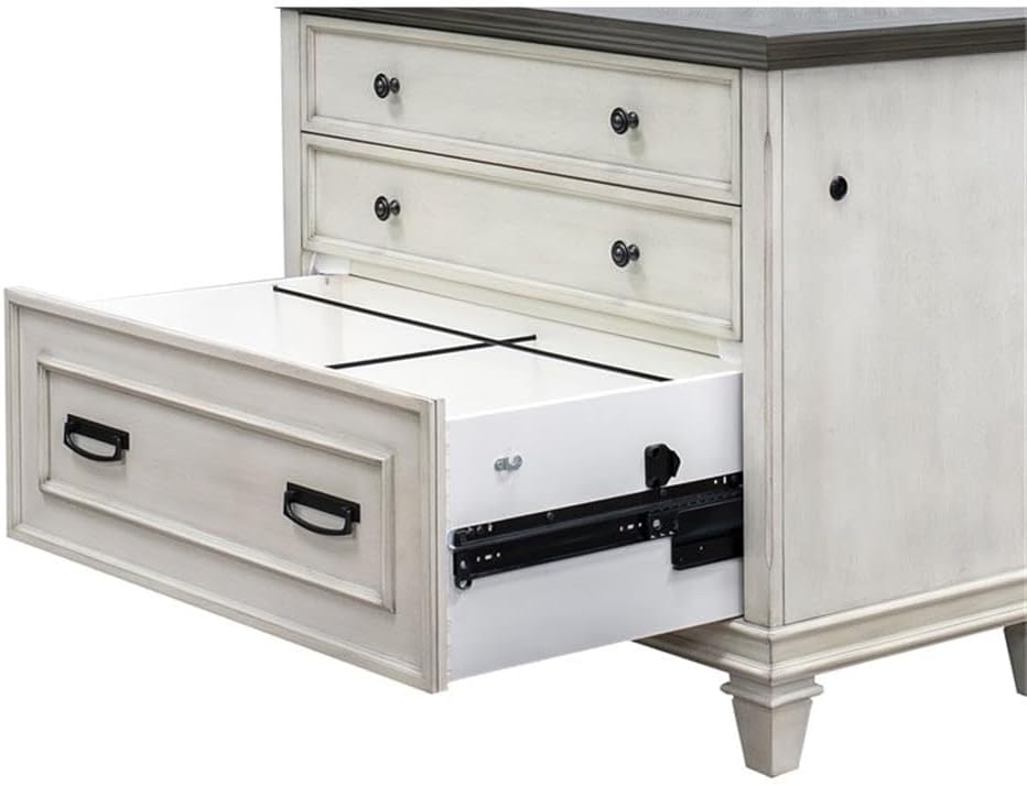 Ashford & Sons Wood Lateral File Cabinet, 31" H x 36" W x 21" D, White Finish, Locking Legal/Letter File Drawers, Ball Bearing Glides, Durable Fully Assembled Office Storage Solution