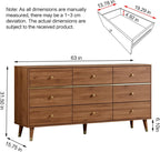 9 Drawer Dresser,63" Wide Mid Century Modern Chest of Drawers,Wooden Bedroom Drawer Dresser with 9 Storage Drawers for Bedroom, Living Room,with Anti-Tipping Device,Walnuts