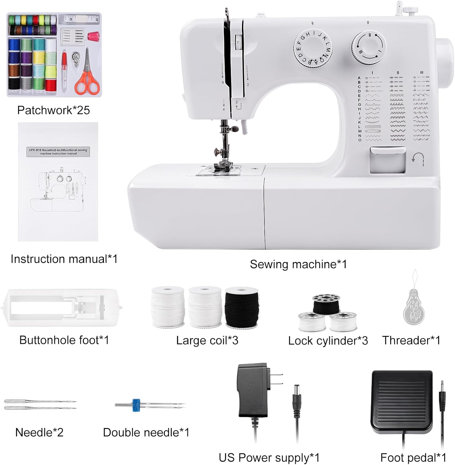 Mini Sewing Machine for Beginners Kids, Portable Sewing Machine with 45 Built-In Stitches and High Speed, Double Needle with 42PCS Sewing Kit Us Plug (110v), Sewing Gifts for Women Mom