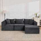 107" Modular Sectional Cloud Couch for Living Room,Deep Seat Boneless Couch,Convertible Sofas with Ottomans,No Assembly Compression Sofas, Comfy Floor Sofa with Memory Foam (3 Seater+1 Ottoman),Grey