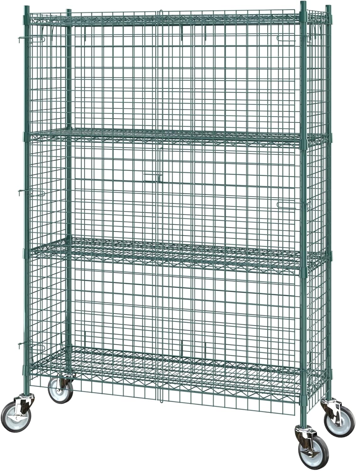 Commercial Grade NSF Listed Metal Wire Mesh Storage Green Epoxy Mobile Security Cage Kit, 18" x 48" x 70", Perfect for Warehouse, Walk-in Refrigerator, Freezer, Grocery Store, Restaurant, Dishroom