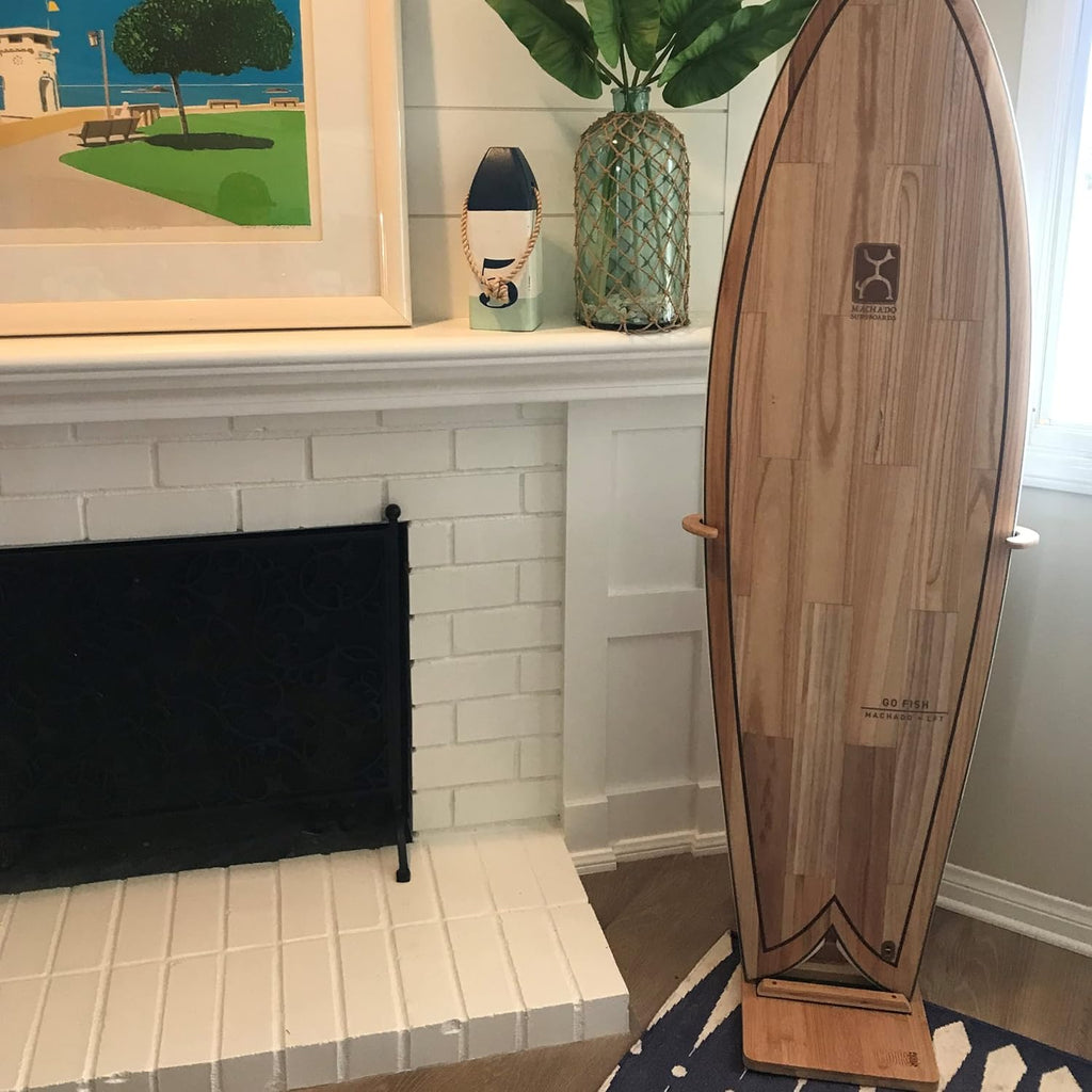 COR Surf Bamboo Surfboard Stand | Premium Standing Rack to Display Your Board