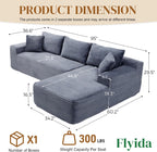 95" Boneless Cloud Sectional Couches for Living Room, Comfy Fluffy L Shaped Memory Foam Deep Seat Boneless Couch, Modular Sectional Sofa with Right Facing Chaise, Grey
