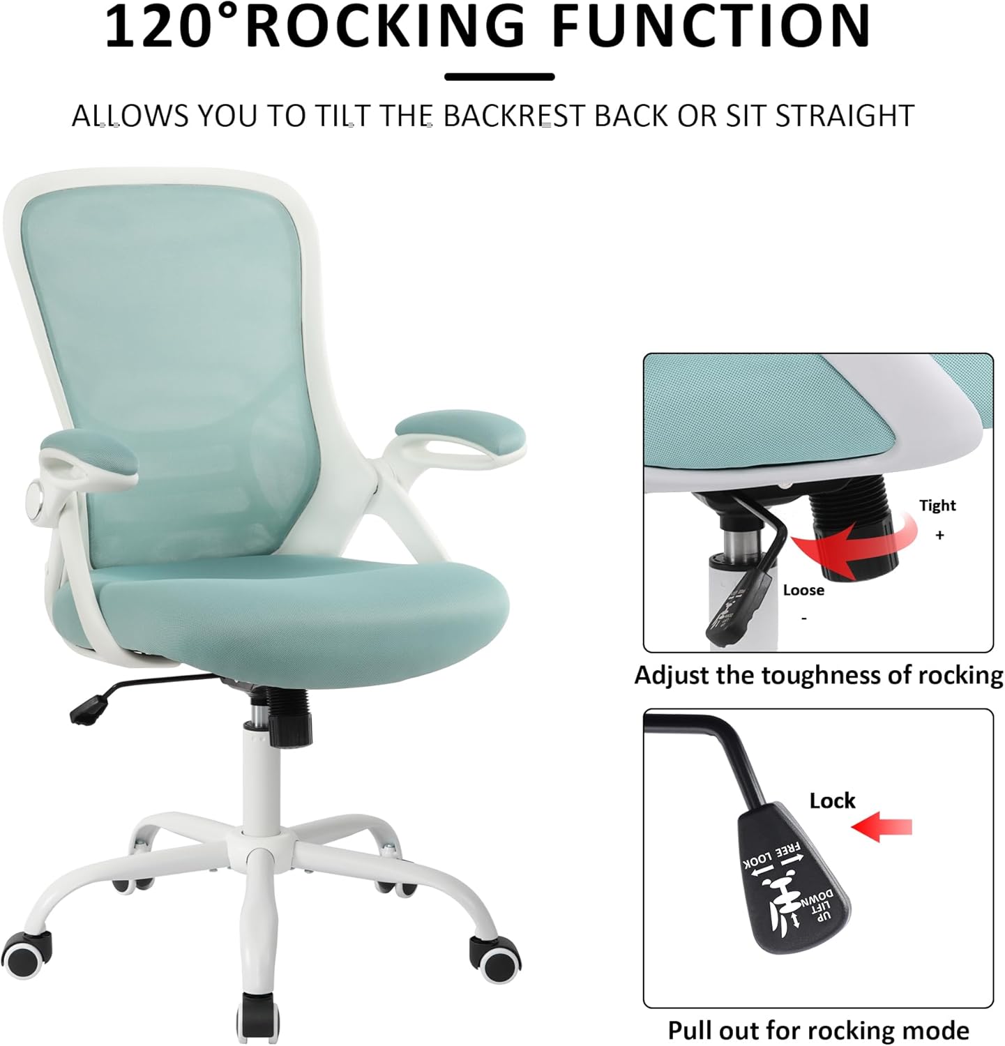 HYLONE Office Chair Ergonomic Chair with Flip up Armrests,Thickened Seat Computer Chair with Breathable Mesh Back Home Office Computer Chairs for Long Hours Mesh Office Chair(Blue)