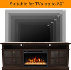 72" Fireplace TV Stand for TVs Up to 80", Entertainment Center with 26" Electric Fireplace, 5 Flame Colors Control with Remote, Modern Farmhouse Cabinet Console Glass Door, Brown