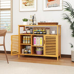 Giantex Bamboo Bathroom Storage Cabinet, 2-Door Storage Organizer with Shelves, Freestanding Floor Cabinet, Slatted Bamboo Home Furniture for Living Room Entryway Kitchen Dining Room, Natural