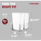 Rev-A-Shelf Double Pullout Trash Cans for Full Height Kitchen Cabinets 50 Quart 12.5 Gallon with Soft-Close Slides, White, 53WC-2150SCDM-211
