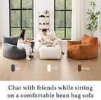 Giant Plush Bean Bag Chair for Adults with Armrests - Oversized Comfy Khaki Beanbag Lounge Lazy Floor Sofa Chair for Living Room, Bedroom & Dorm, Cozy Fluffy Single Cloud Mini Couch
