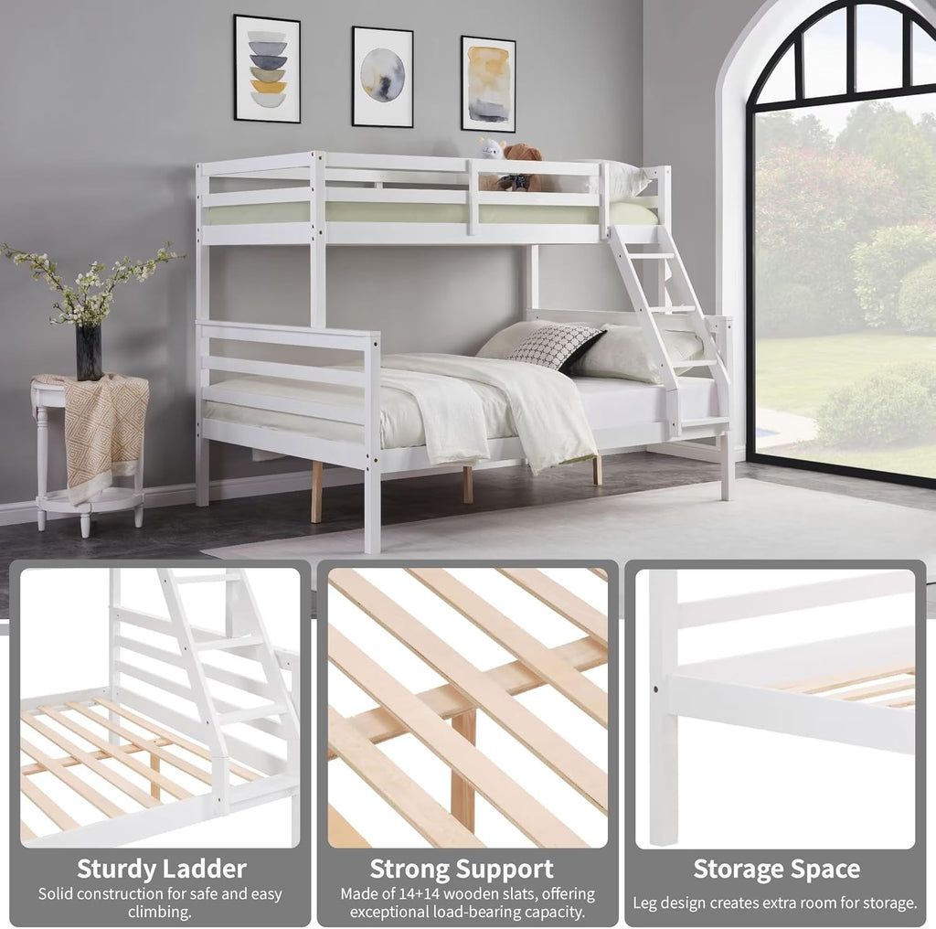 Softa Twin Over Full Bunk Bed with Ladder,Wooden Bunk Bed with High Guardrail and Ladder for Kids, Teens, Dorm Rooms, and Guest Rooms,No Box Spring Needed