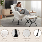 Welnow Lazy Chair with Ottoman, Modern Reading Accent Chair with Armrests and a Side Pocket, Leisure Upholstered Lazy Sofa Set with Footrest for Small Space, Beige