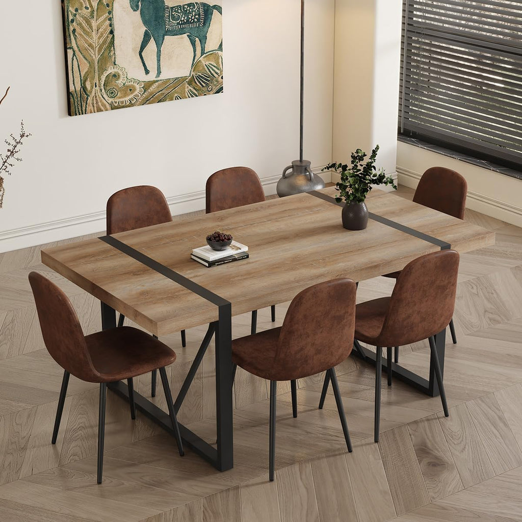 7 Piece Dining Table Set .Dinner Table Set for 6 .71'' Kitchen Table and Suede Nap Fabic Chairs Set of 6 .6 Chair Dining Table Set for Kitchen Dining Room