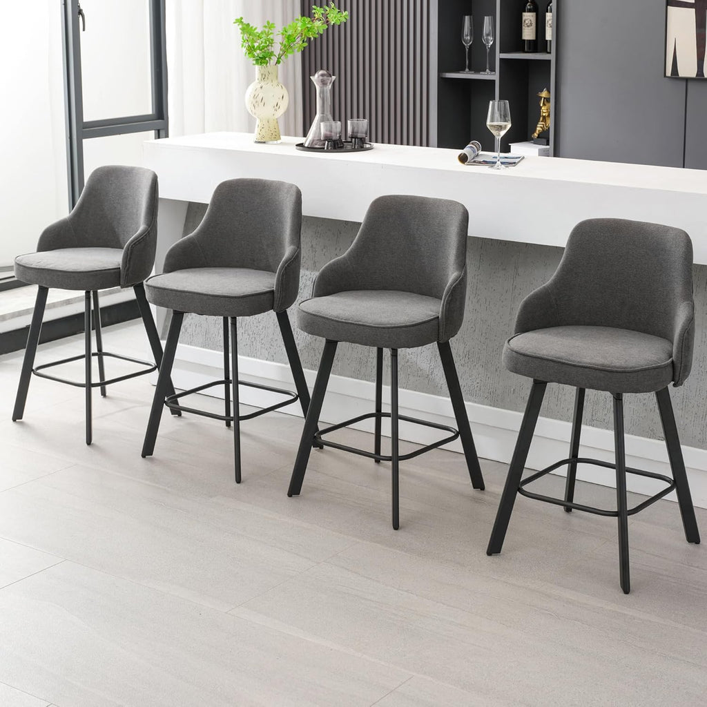 Bar Stools Set of 3, 26" Swivel Counter Height Bar Stools with High Back, Linen Kitchen Barstools Counter Height for Kitchen Island (Dark Grey, 3PCS 26" Counter Stools)