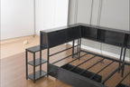 Bellemave Twin Corner Bed Frame with Desk and Storage, Twin Captains Bed with Charging Station,LED Light, Wood Daybeds with L-Shaped Bookcase and 2 Drawers, Black