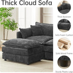 Modular Sectional Sofa 112.2 Inch L Shaped Couch Set with Armrests, 3-Seater Comfortable Cloud Couches with Movable Ottoman for Living Room Apartment, Grey