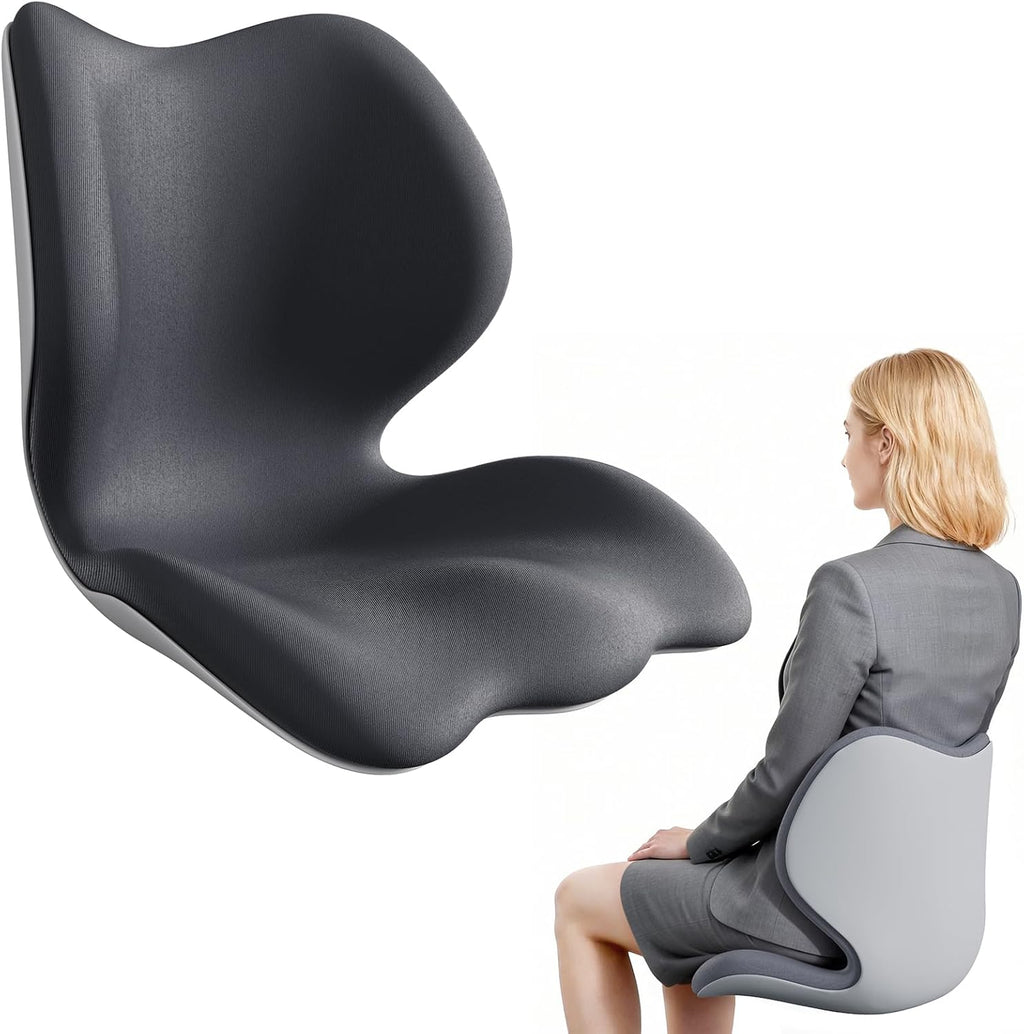 Civa Ergonomic Back Support Cushion for Office & Wheelchair, Posture Support for Long Sitting, Lumbar System & Extra-Thick Memory Foam for Sciatica Pain Relief (Max Hips 40", Waist 38")