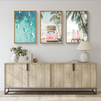 HOURIA Summer Surfboard Beach Framed Canvas Wall Art Set,Modern Ocean Surfing Seascape Wall Decor,Coastal Bus Coconut Tree Wall Painting,Nature Botanical Art Prints for Living Room, Bedroom-16 x24 x3